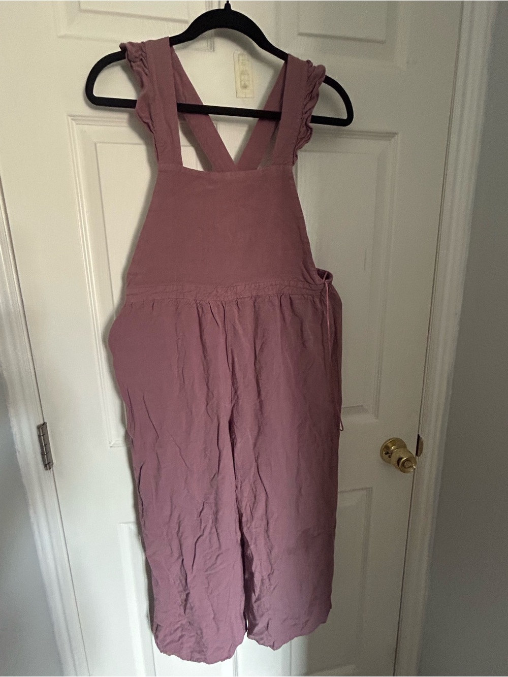 Relaxed Mauve Linen-Blend Overalls Jumpsuit capris